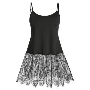 

Plus Size Lace Eyelash See Thru Sexy Skirted Cami Top, Black