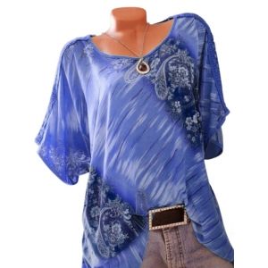 

Plus Size Paisley Print Lace Crochet Tunic T Shirt, Blue