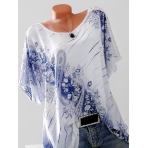 

Plus Size Paisley Print Lace Crochet Tunic T Shirt, White