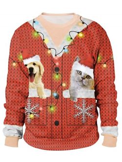 Christmas Animal 3D Print Sweatshirt - RED - XXL