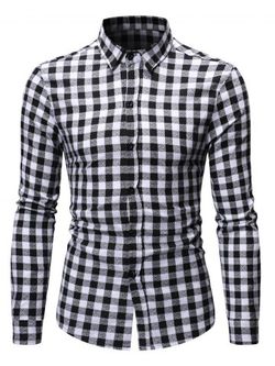 Button Up Plaid Printed Casual Shirt - BLACK - XL