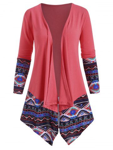 Draped Front Ethnic Printed Jacket - LIGHT PINK - S