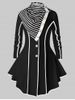 Plus Size Stripe Trim Skirted Coat With Scarf -  