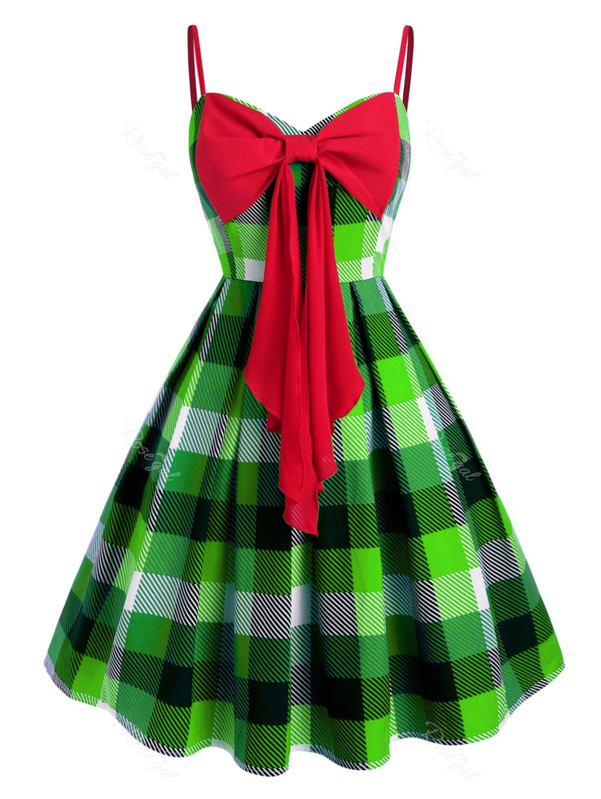 

Cami Bowknot Plaid Plus Size Mini Dress, Green