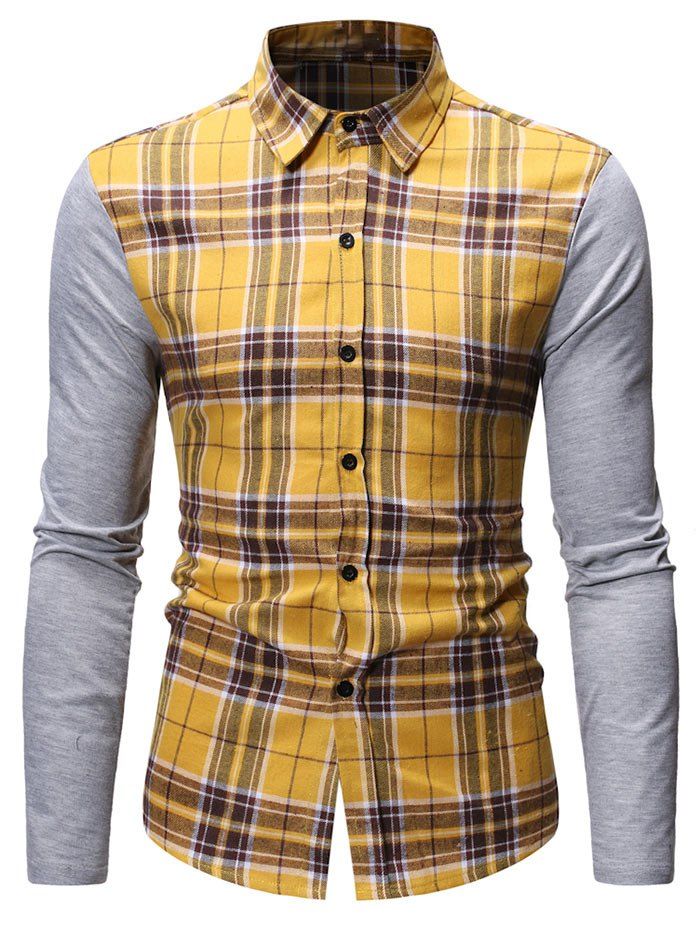 

Button Up Plaid Print Casual Shirt, Yellow