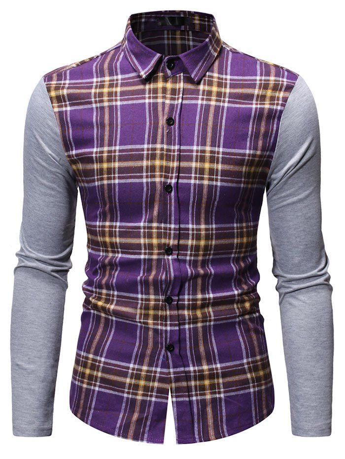 

Button Up Plaid Print Casual Shirt, Purple