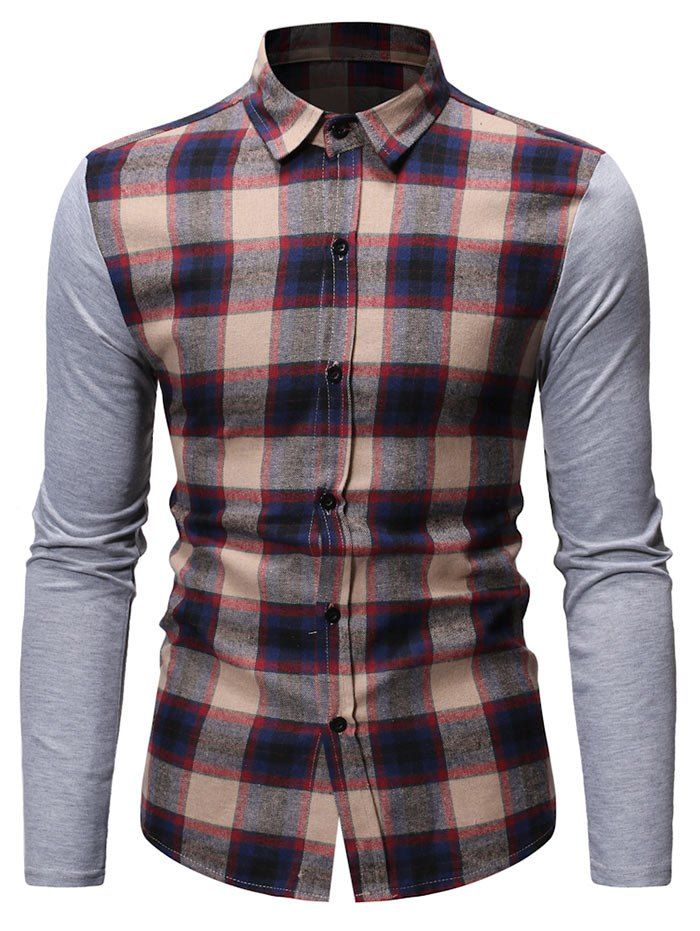 

Button Up Plaid Print Casual Shirt, Light khaki