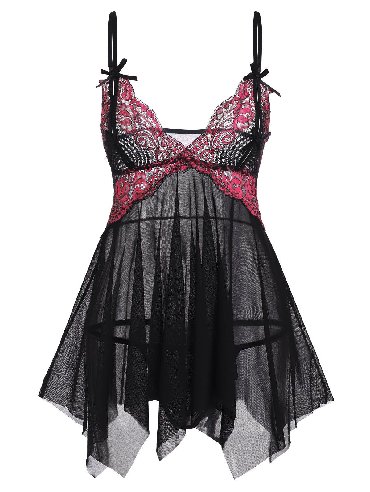 Lace And Mesh Peek A Boo Handkerchief Babydoll Set [37% OFF] | Rosegal