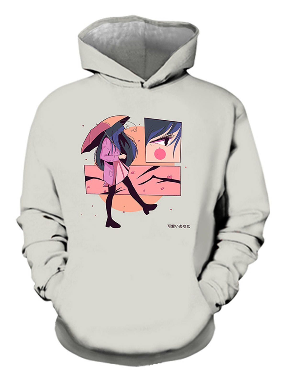 

Figure Pattern Kangaroo Pocket Hoodie, Light gray