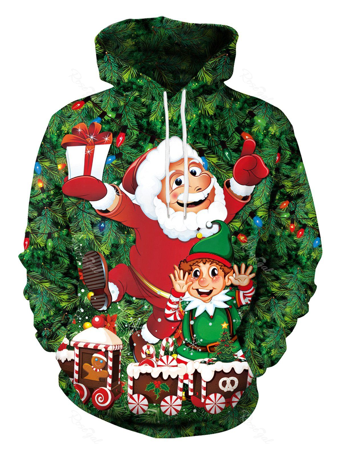 

Christmas Tree Santa Elk 3D Print Hoodie, Pine green