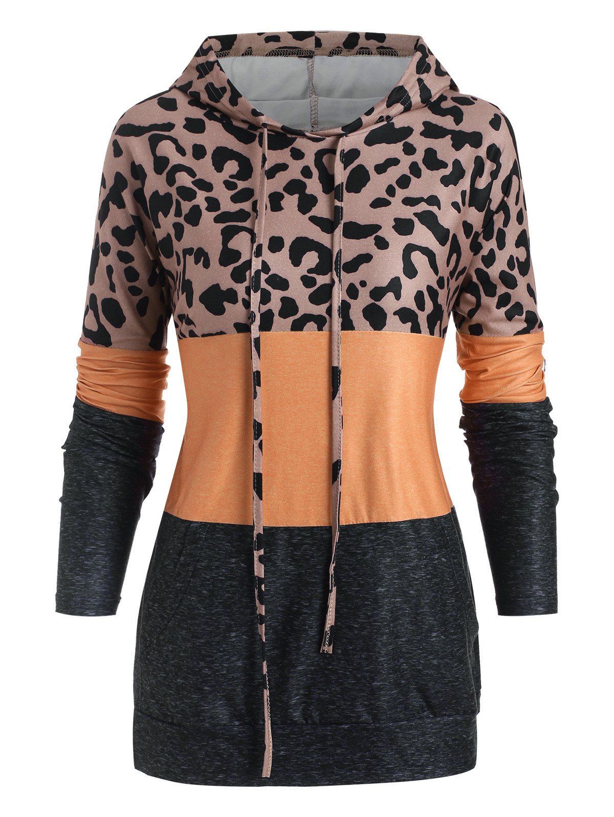 

Leopard Colorblock Front Pocket Hoodie, Coffee