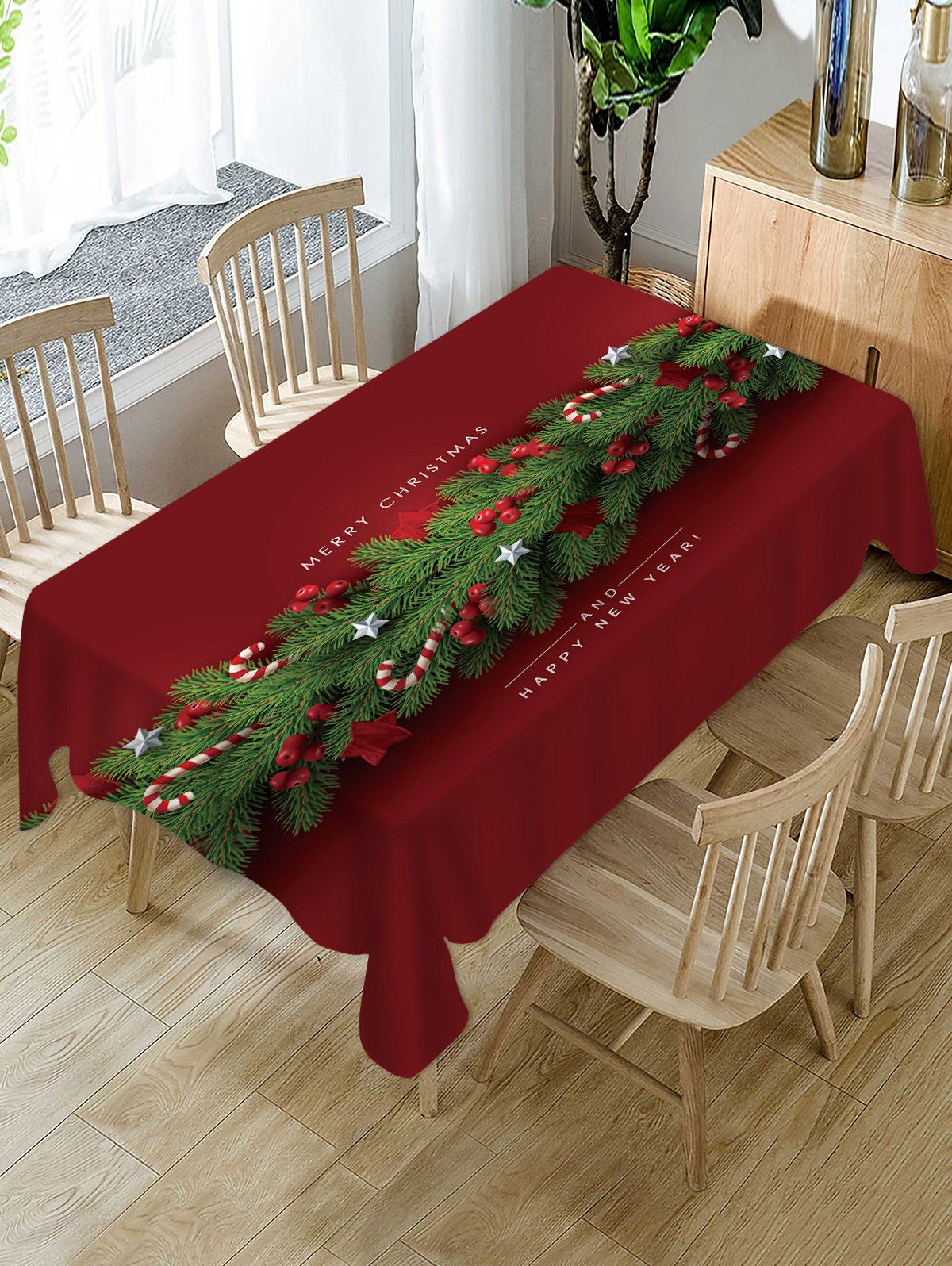 

3D Digital Printing Waterproof Christmas Tree Fabric Tablecloth, Multi