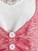 T-shirt Nombril Exposé avec Bouton de Grande Taille à Volants - Rouge Blush 5X