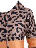 Leopard Colorblock Front Pocket Hoodie -  