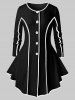 Plus Size Stripe Trim Skirted Coat With Scarf -  