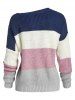Plus Size Color Blocking Drop Shoulder Skew Collar Sweater -  