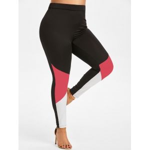 

Plus Size Colorblock Skinny Leggings, Valentine red