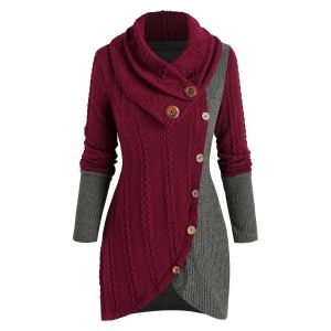 

Detachable Neck Colorblock Patchwork Knitwear, Red wine