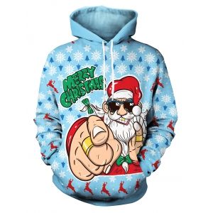 

Funny Santa Claus Snowflake Elk Christmas Hoodie, Baby blue