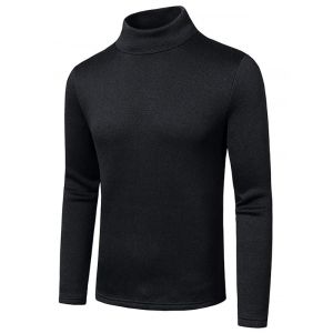 

Mock Neck Long Sleeve Fleece T-shirt, Black