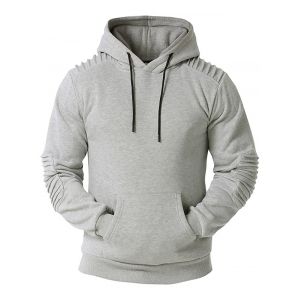 

Kangaroo Pocket Pintuck Detail Fleece Hoodie, Light gray