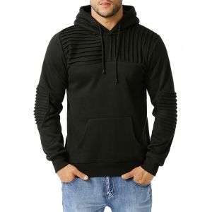 

Elbow Patch Pintuck Detail Fleece Hoodie, Black