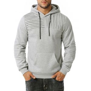 

Elbow Patch Pintuck Detail Fleece Hoodie, Light gray