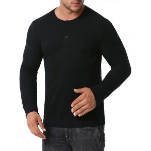 

Long Sleeve Ribbed Henley T-shirt, Black