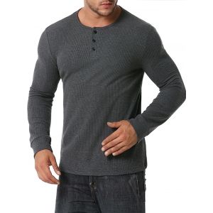 

Long Sleeve Ribbed Henley T-shirt, Dark gray