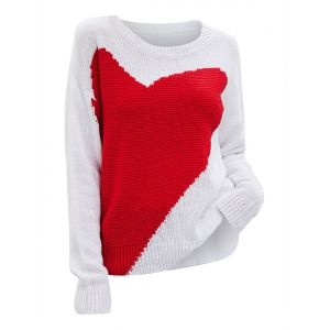 

Plus Size Heart Pattern Drop Shoulder Sweater, White