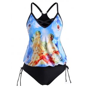 

Plus Size Renaissance Angel Print Blouson Tankini Swimwear, Multi