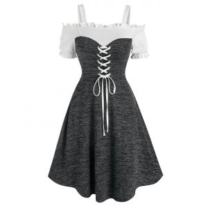 

Open Shoulder Lace Up Heathered Dress, Multi a