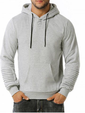 

Pintuck Detail Kangaroo Pocket Fleece Hoodie, Light gray
