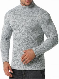 Mock Neck Long Sleeve Fleece T-shirt - LIGHT GRAY - XXL