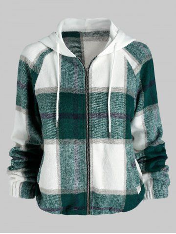 Plaid Pattern Hooded Wool Blend Jacket - MULTI-A - M
