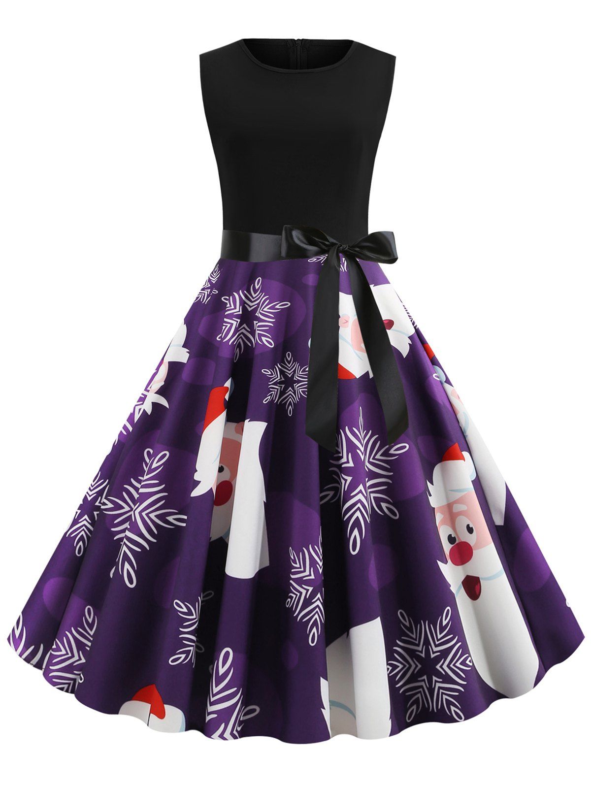 

Christmas Tree Hat Snaowflake Print Sleeveless Dress, Purple iris