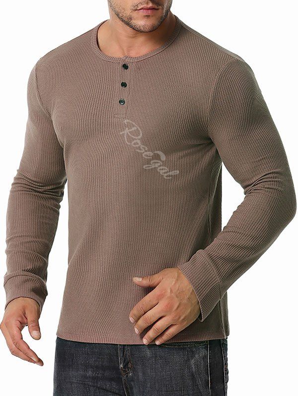 Long Sleeve Ribbed Henley T-shirt [42% OFF] | Rosegal