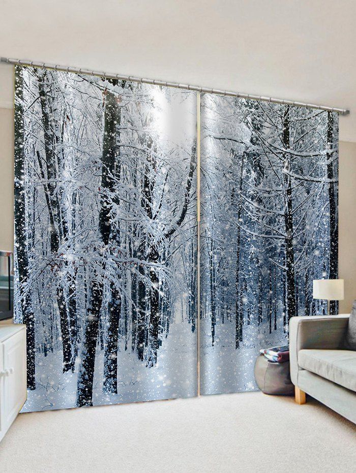 Sale Snow Forest Print Window Curtains  