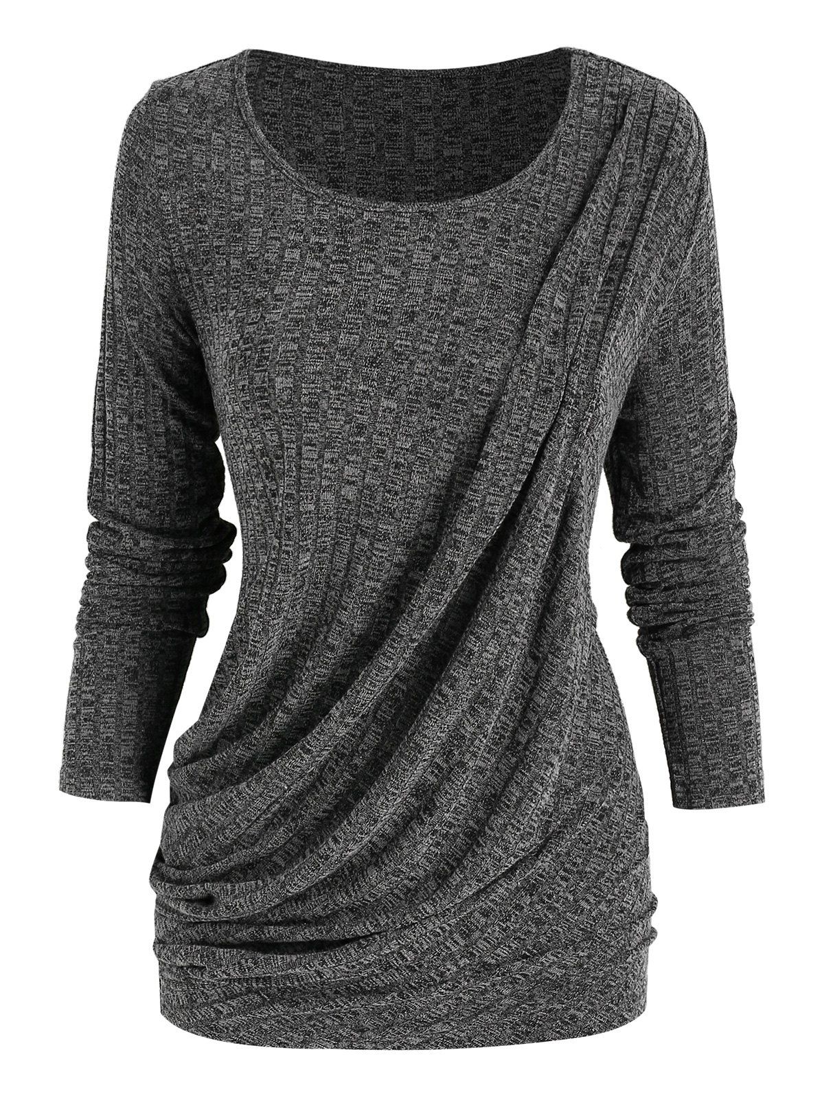 

Draped Front Heathered T Shirt, Carbon gray