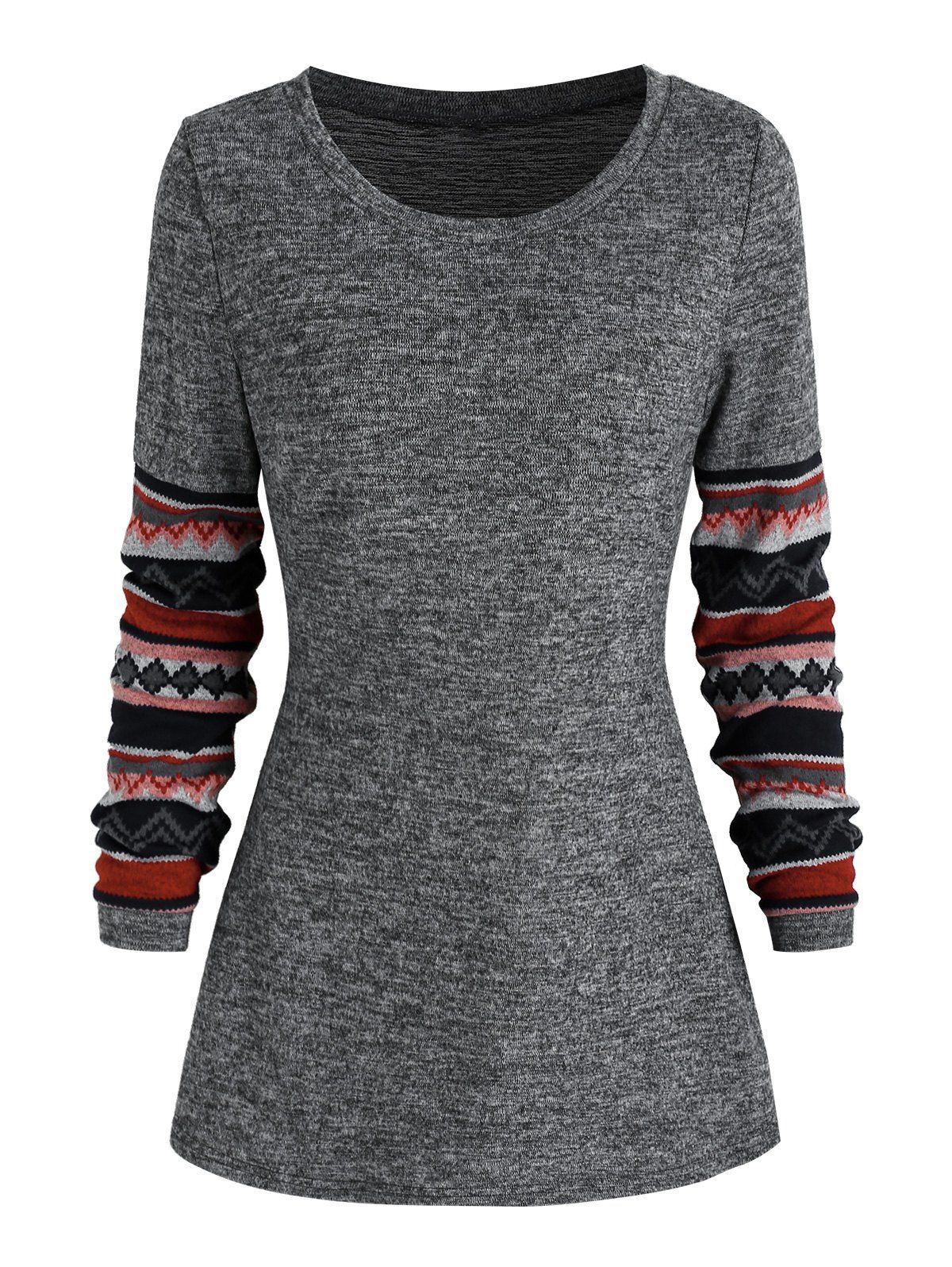 

Casual Geo Stripe Pattern Sleeve Top, Gray