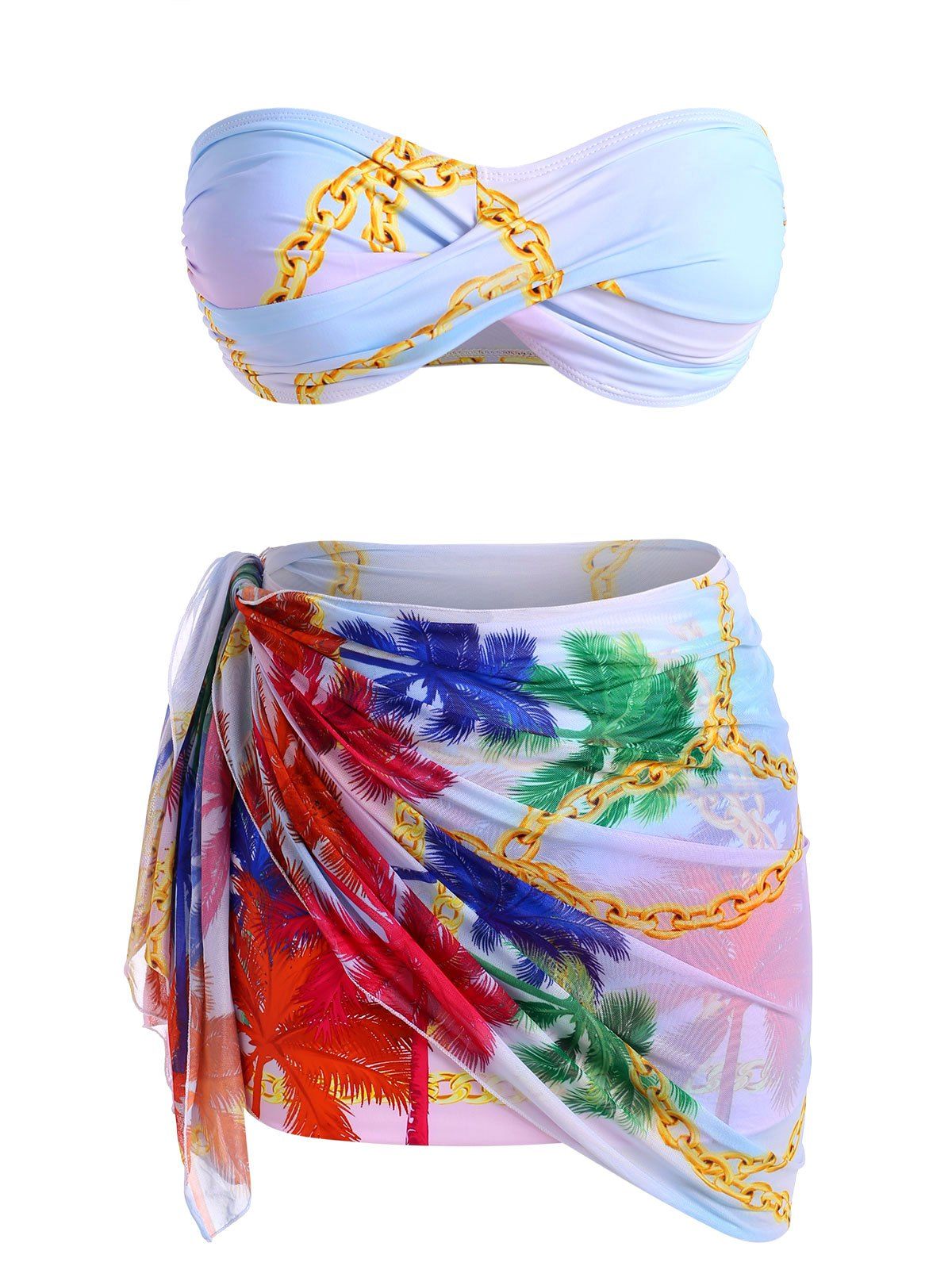 

Plus Size Mesh Coconut Tree Multi-way Twisted Four Piece Swimsuit