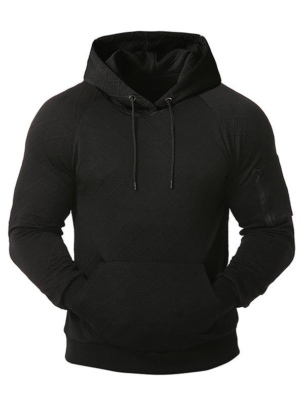 

Raglan Sleeve Grid Pattern Hoodie, Black