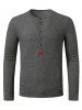 T-shirt Boutonné Jacquard à Col Rond à Manches Longues - Gris Foncé XXL