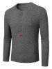 T-shirt Boutonné Jacquard à Col Rond à Manches Longues - Gris Foncé XXL