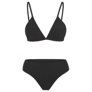 

Textured Ribbed Full Coverage Bikini Swimwear, Black