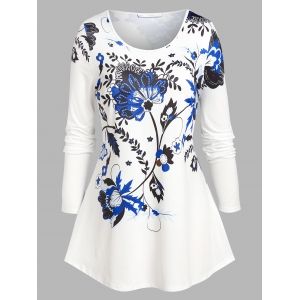 

Plus Size Flower Pattern A Line Tunic Tee, White