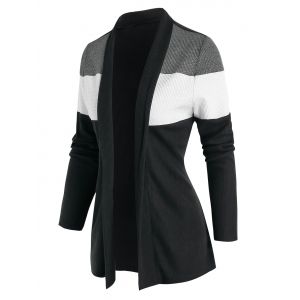 

Contrast Open Front Ribbed Cardigan, Black