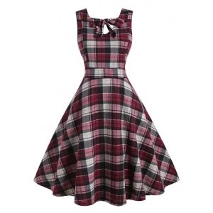 

Plus Size Bow Tie Plaid Midi Dress, Light pink