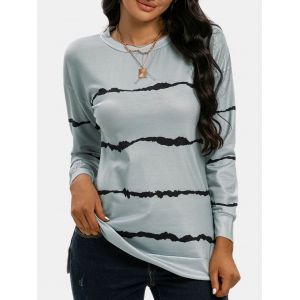 

Drop Shoulder Striped Slit T Shirt, Dark gray