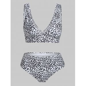 

Dalmatian Print High Waisted Padded Bikini Set, White